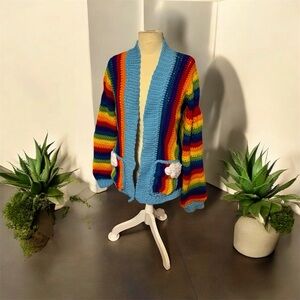 Handmade Crocheted Rainbow Cardigan